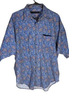 Bugle Boy XL Blue Paisley 100% Cotton Button Up Shirt